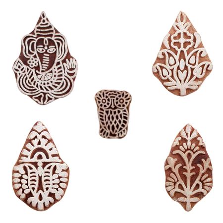 Set of 5 Piece New Mix Wooden Printing Blocks